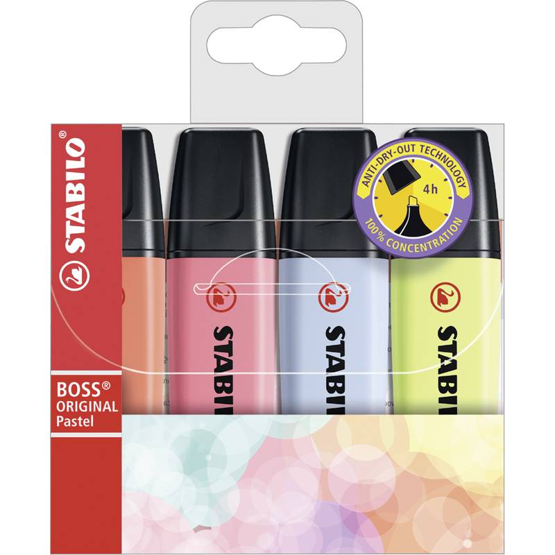 STABILO Evidenziatore - BOSS ORIGINAL Pastel - Astuccio da 4 - Rosso Corallo, Fior di Ciliegio, Azzurro Nuvola, Lime-0