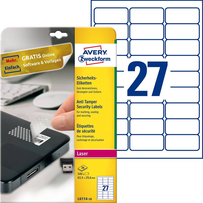 Etichette di sicurezza AVERY Nutzform 63,5 x 29,6 mm bianche-0