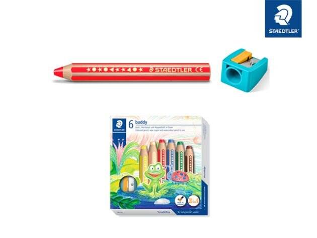 Staedtleler Noris junior confezione da 6 matite colorate extra-griglia + temperamatite - 3 in 1, pace, cera e acrilico --8