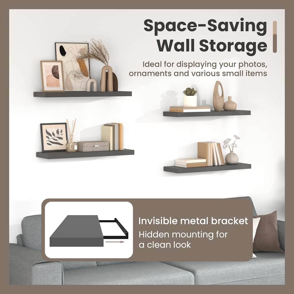 Scaffali a Parete 2 pz Grigio Lucido 80x23,5x3,8 cm in MDF-1