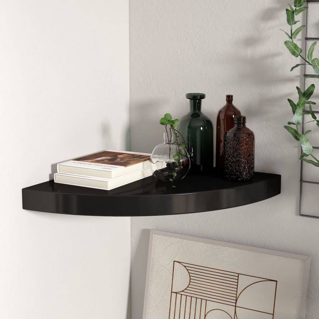 Scaffale Angolare a Parete Nero 35x35x3,8 cm in MDF-2