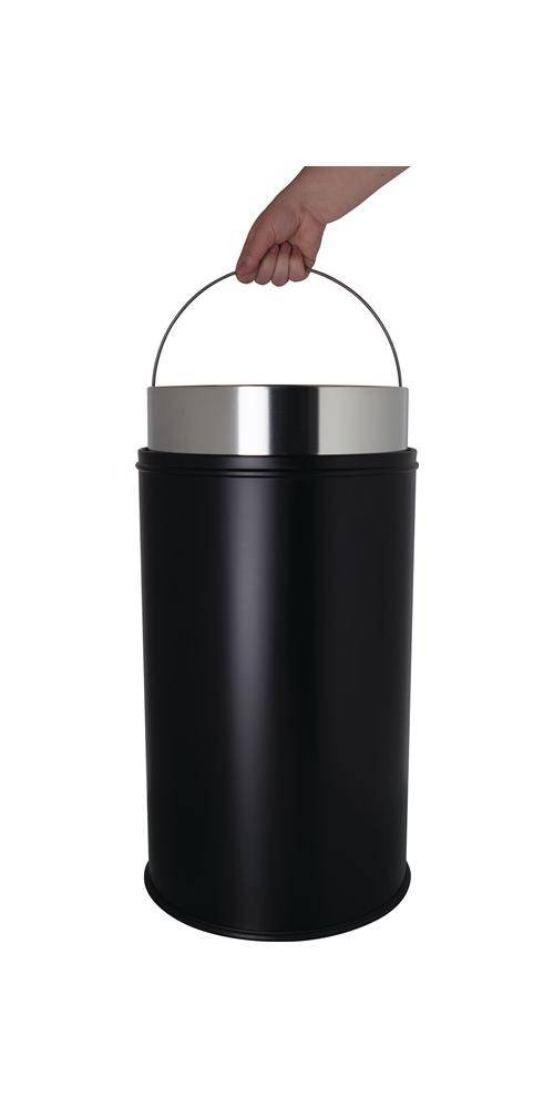helit Abfallbehälter mit Push-Einwurfklappe, 50 Liter silber, rund, Edelstahl-Abfallbehälter, mit verzinktem (H2401400)-1