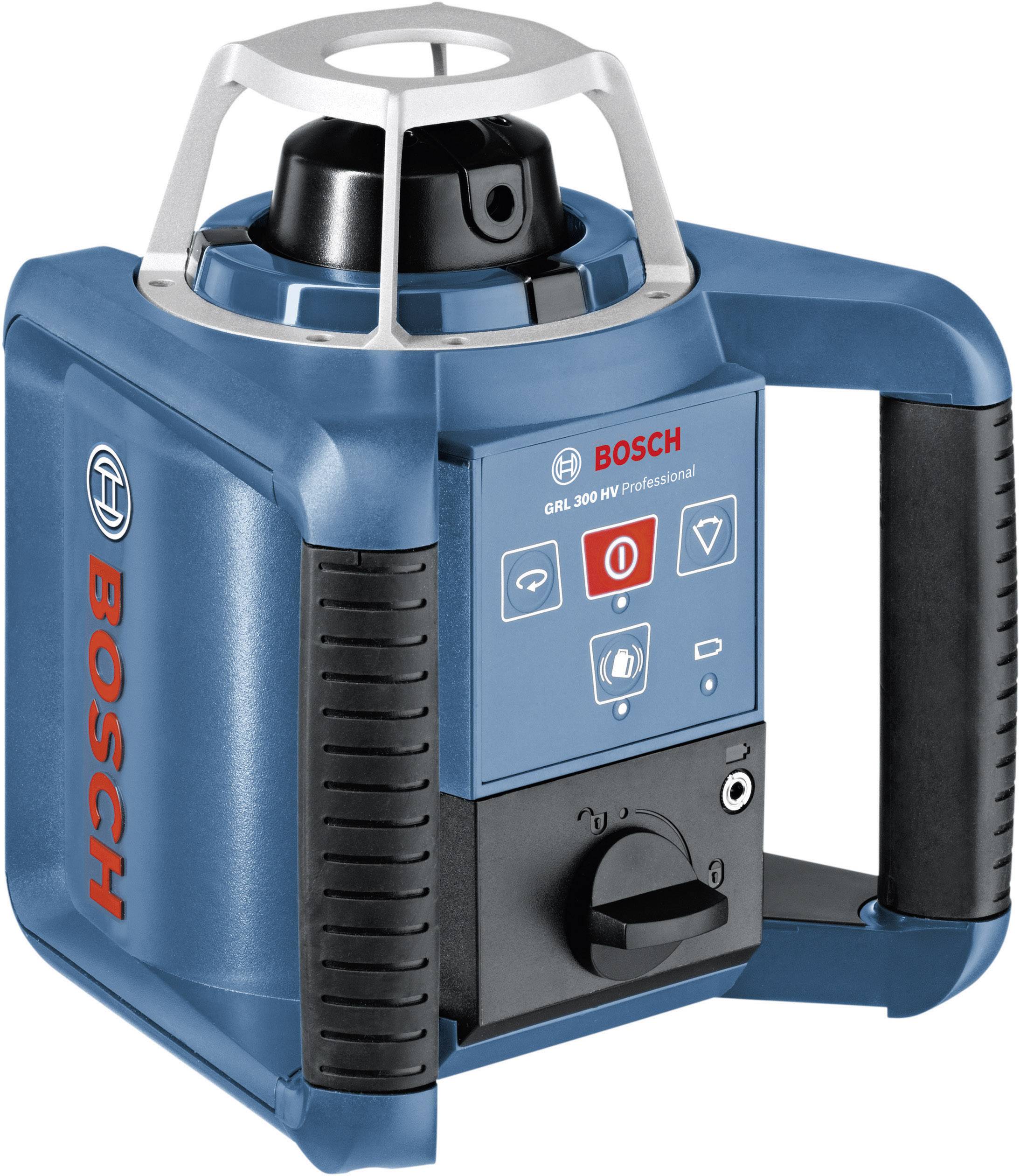 Laser rotativo Bosch GRL 300 HV blu con impugnatura nera. Il lato frontale mostra i comandi e l'indicatore di stato.