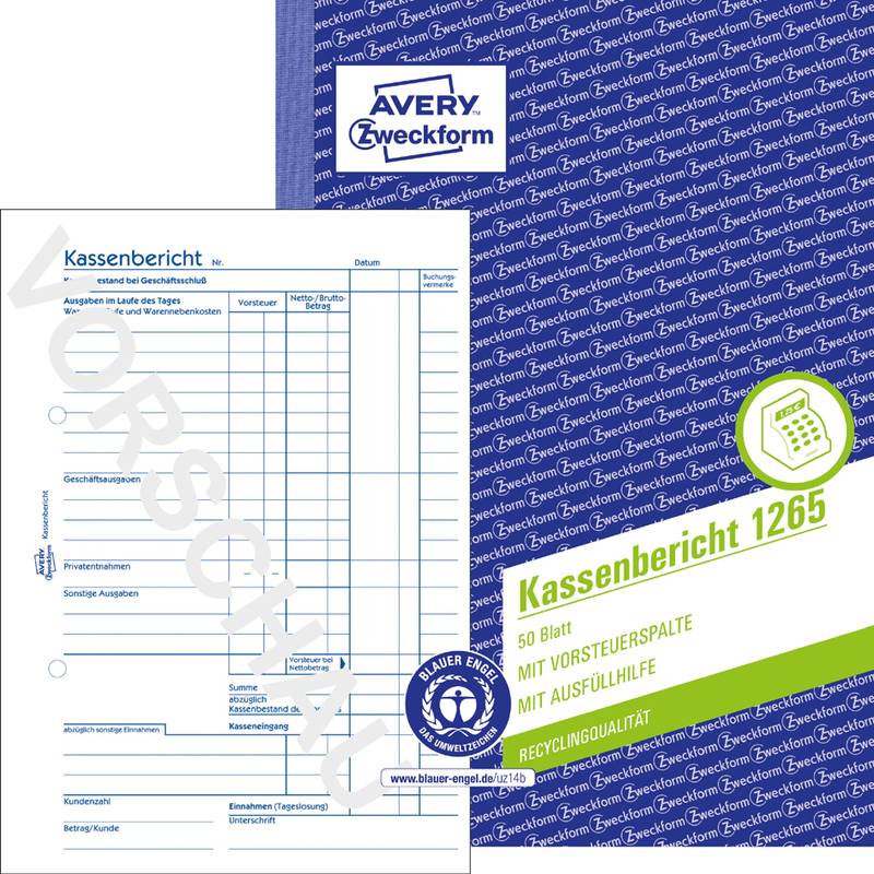 AVERY Zweckform modulo di riciclaggio "report di cassa" A5 - per il mercato D / A - 1 pezzo (1265)-0