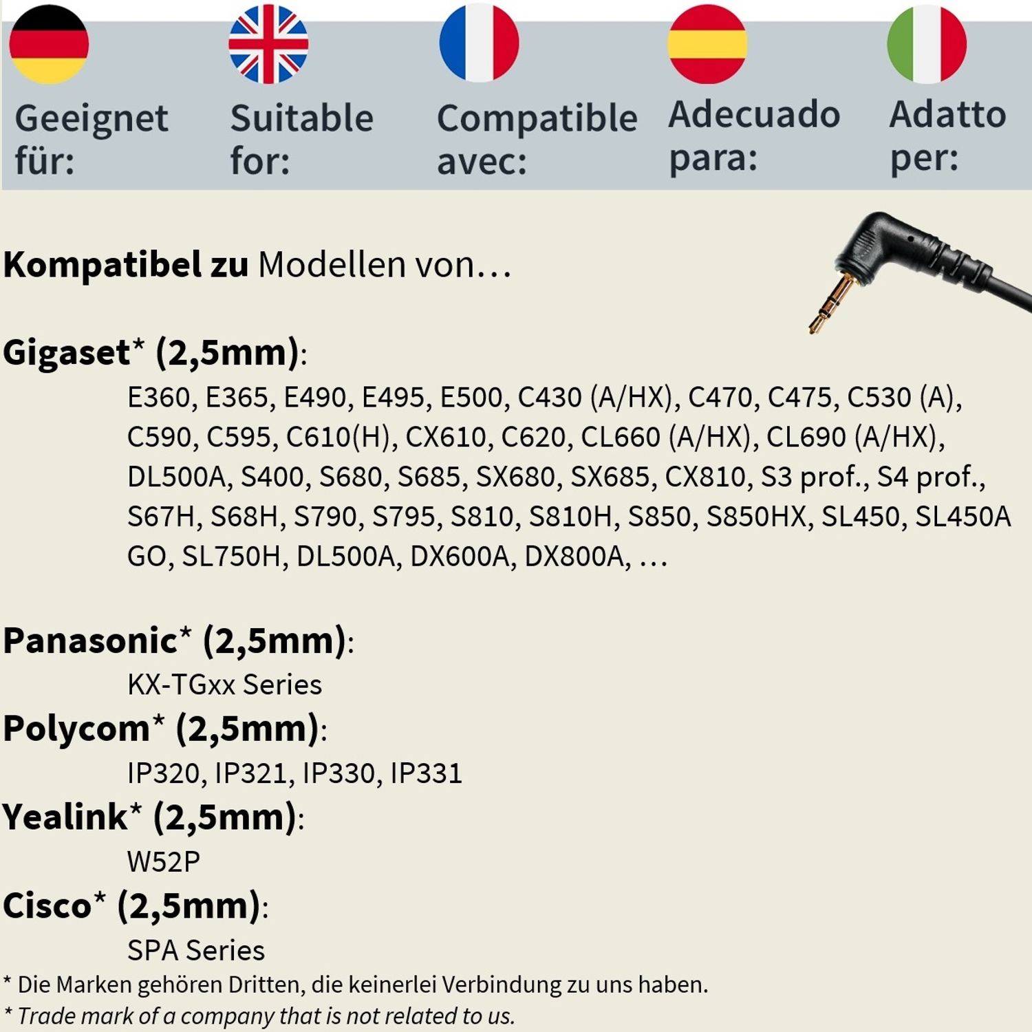 Cavo jack da 2,5 mm compatibile con Gigaset, Panasonic-2