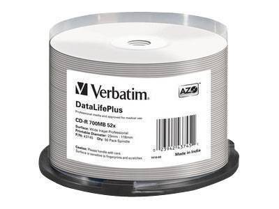 Verbatim DataLifePlus - 50 x CD-R - 700MB 52x - weiß - mit Tintenstrahldrucker bedruckbare Oberfläche, breite bedruckbar-2