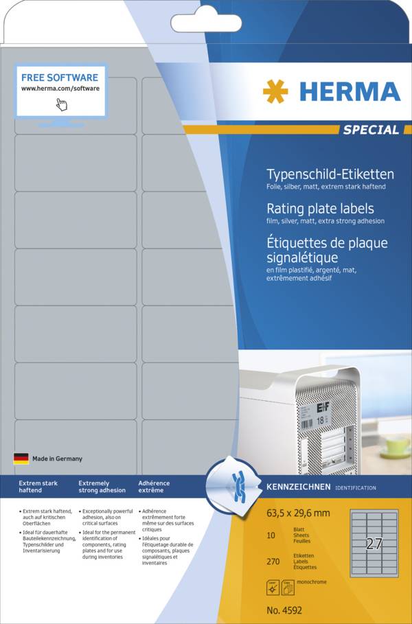Etichette per targhette HERMA SPECIAL 635 x 296 mm pellicola di poliestere argento estremamente adesiva opaca resistente