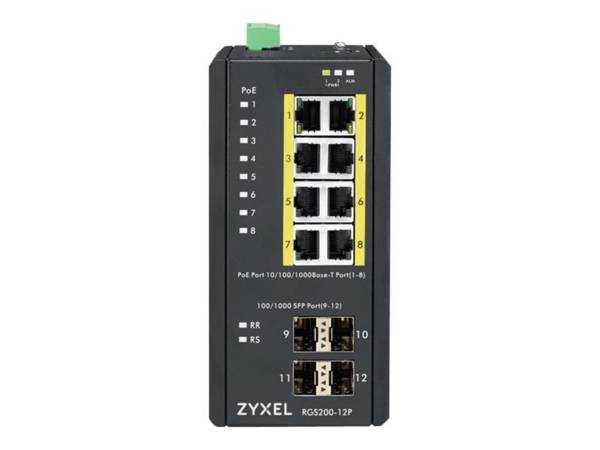 Zyxel switch industriale managed, 12x gigabit poe 240w, din rail, alim. 12-58v dc