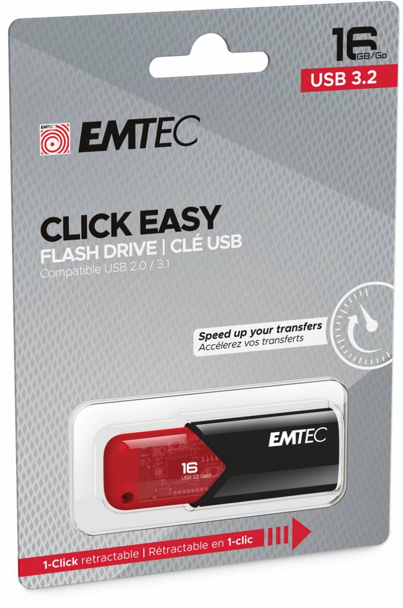 Emtec Click Easy unità flash USB 16 GB USB tipo A 3.2 Gen 2 (3.1 Gen 2) Nero, Rosso ECMMD16GB113-3