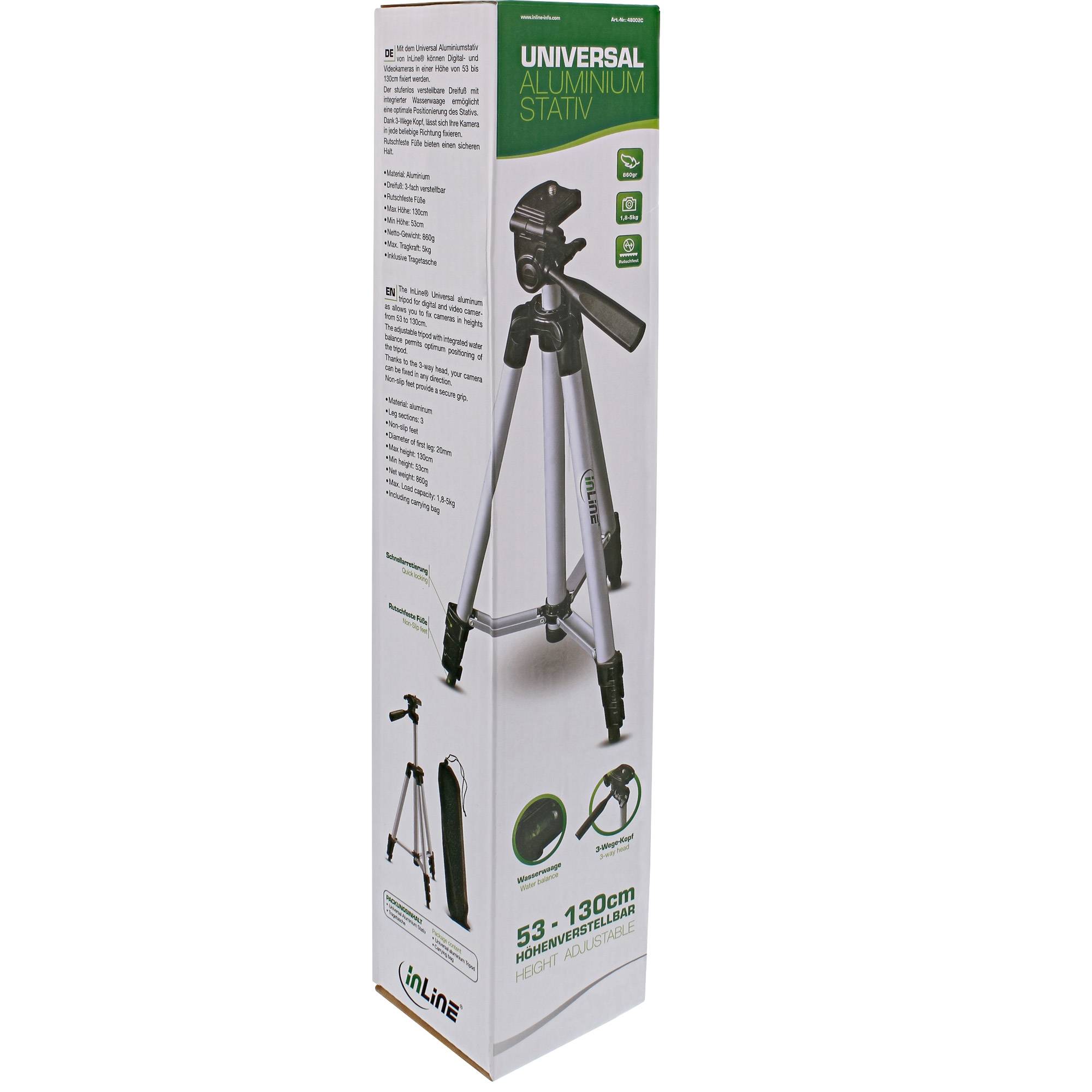 inLine Ministativo Altezza operativa=36 - 130 cm Argento Livella a bolla-4
