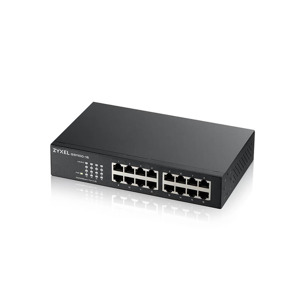 Switch Unmanaged 16 porte Gigabit design senza ventole Desktop/Rack - GS1100-16-EU0103F-1