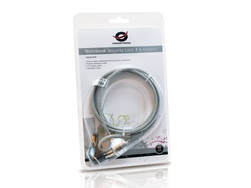 LUCCHETTO PER LAPTOP CON CHIAVE - 1,5 MT (CNBSLOCK15) SILVER-4