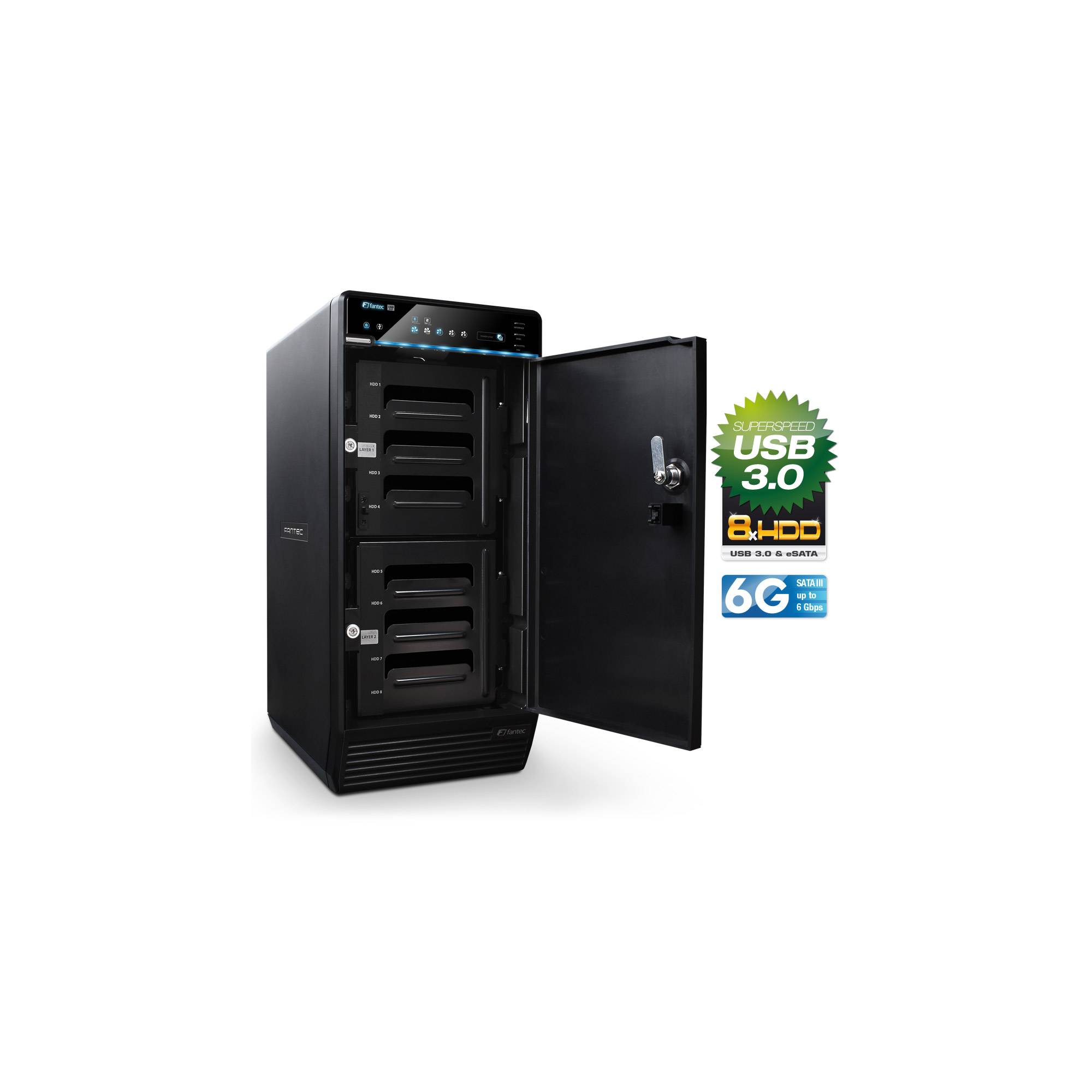 Fantec QB-X8US3-6G Box esterno, USB 3.0 & eSATA, 8x3,5" SATA 6G, alluminio nero-2