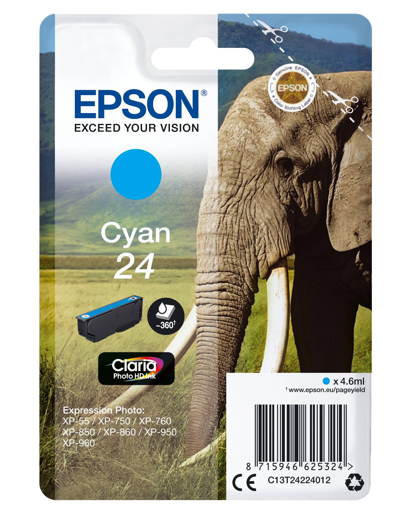 Epson Elephant Cartuccia Ciano C13T24224012-3