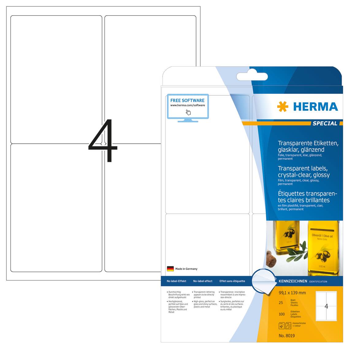 HERMA Special - Glänzend - durchsichtig - 99.1 x 139 mm 100 Etikett(en) (25 Bogen x 4) transparente Folienetiketten-3