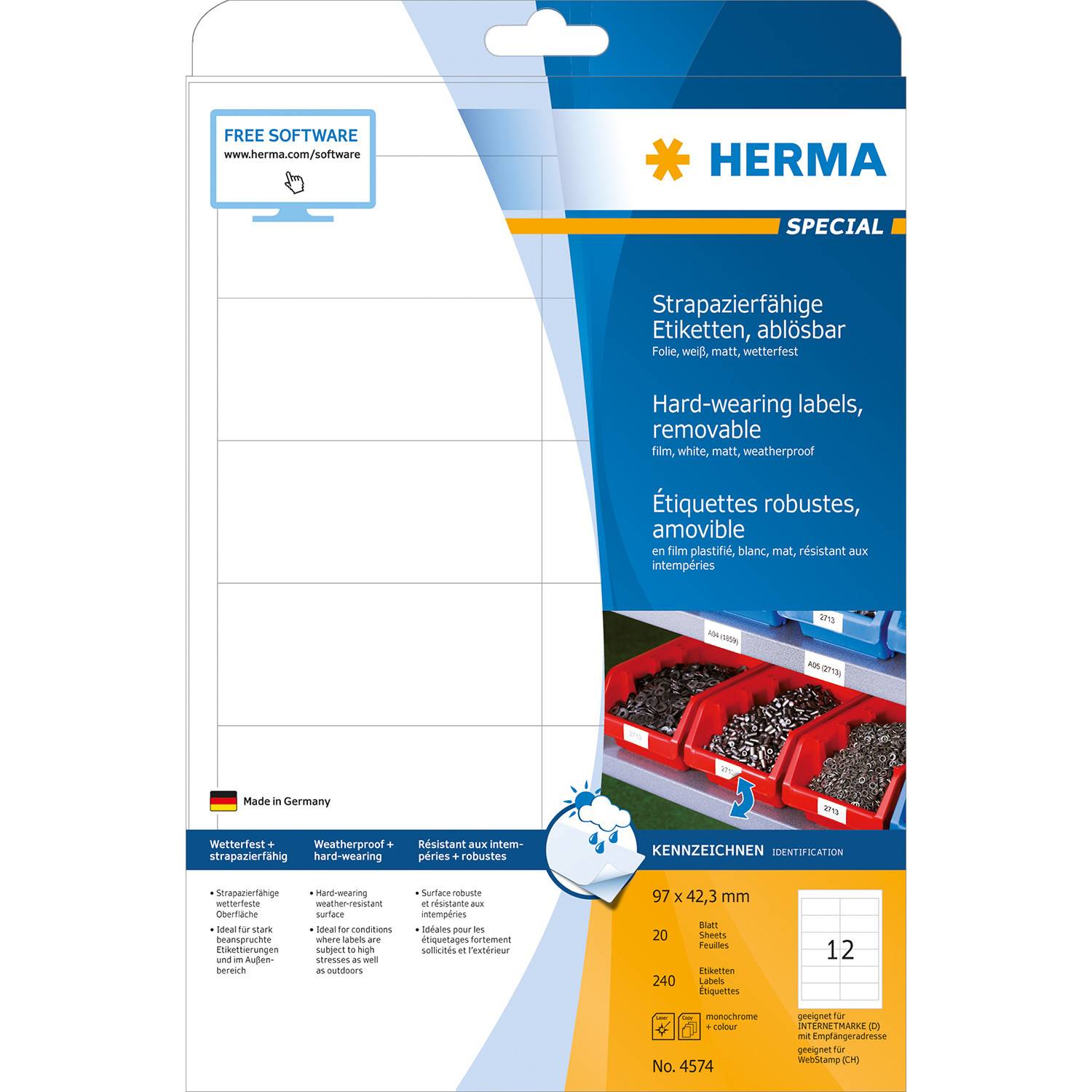 HERMA 4574 Rimovibile Bianco 240pezzo[i] etichetta autoadesiva (HERMA Special - filmm?rkater - mat - 2)-1