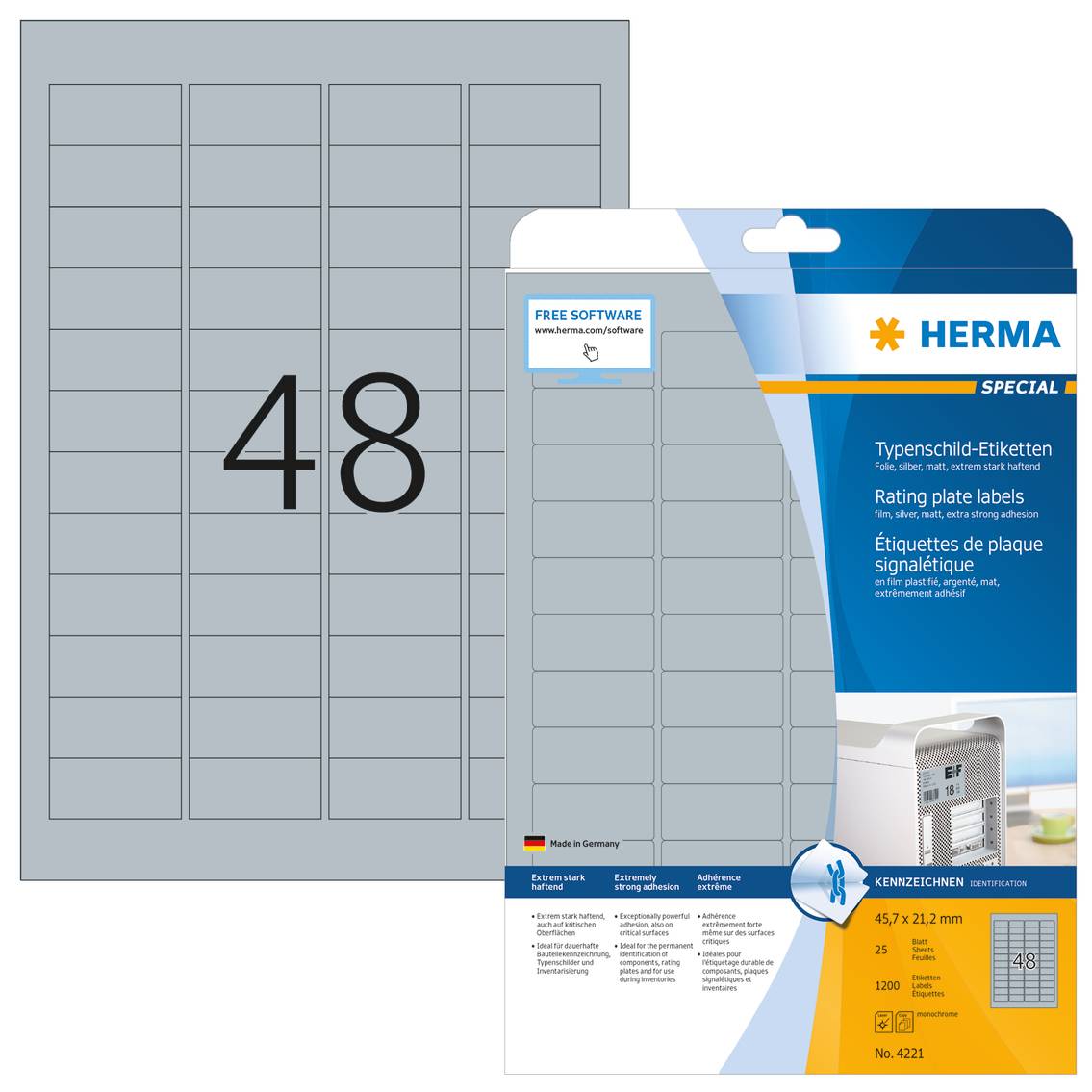 HERMA SuperPrint LaserCopy - Selbstklebende matte Polyesterfolienetiketten - Silber - 45,7 x 21,2 mm - 1200 Stck. (25 Bo-3