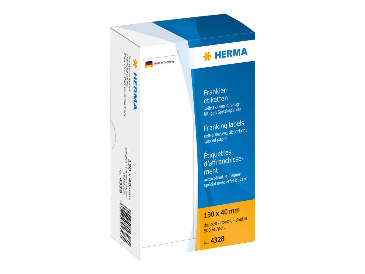 HERMA Franking labels - Selbstklebende Papieretiketten, matt - weiß - 130 x 40 mm - 500 Etikett(en) (250 Bogen x 2) (432-1