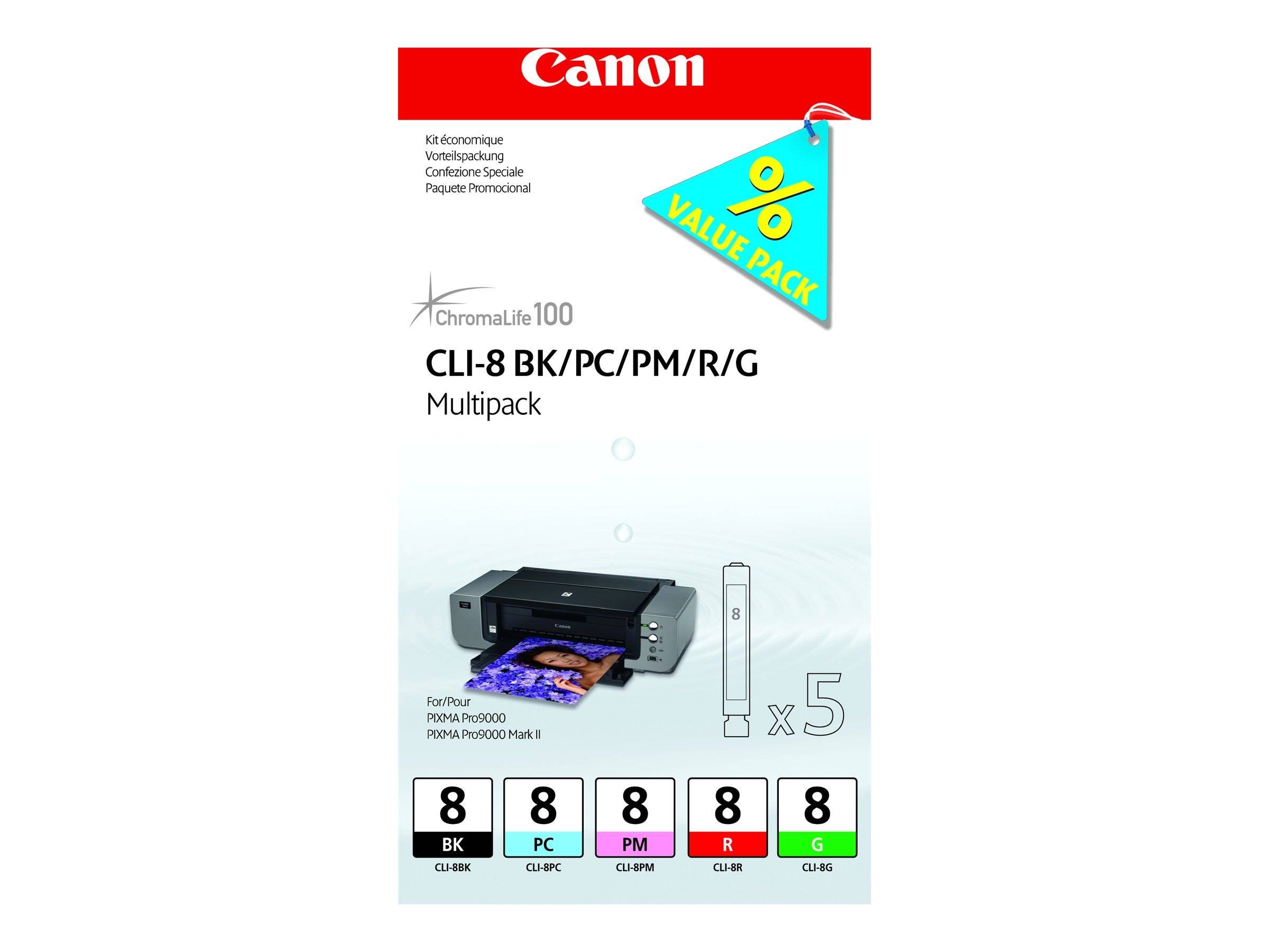 Canon 5 cartucce d\`inchiostro multipack cli-8 bk/pc/pm/r/g-2