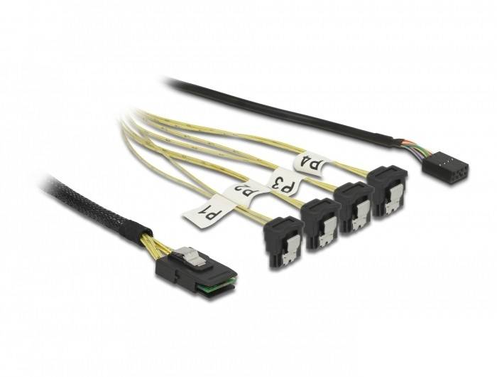 Delock - SATA- / SAS-Kabel - Mini SAS (SFF-8087) bis SATA, interne Stromversorgung, 8-polig - 50 cm (85683)-1