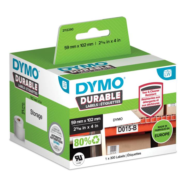DYMO 1933088 Etichette 59 x 102 mm Polipropilene Bianco 1 pz. A tenuta permanente Etichetta universale-1