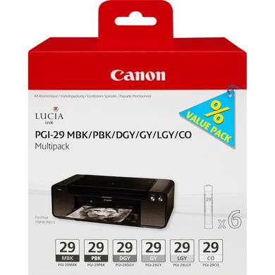 Canon 6 Cartucce d'inchiostro Multipack PGI-29 MBK/PBK/DGY/GY/LGY/CO-1