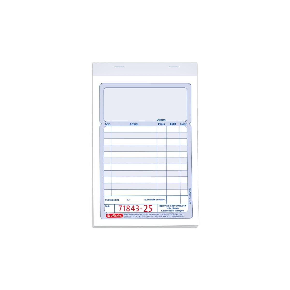 Blocco cassa Herlitz Form Book con foglio aggiuntivo, con numeri consecutivi 882613 DIN A6 2x 50 pagine-0