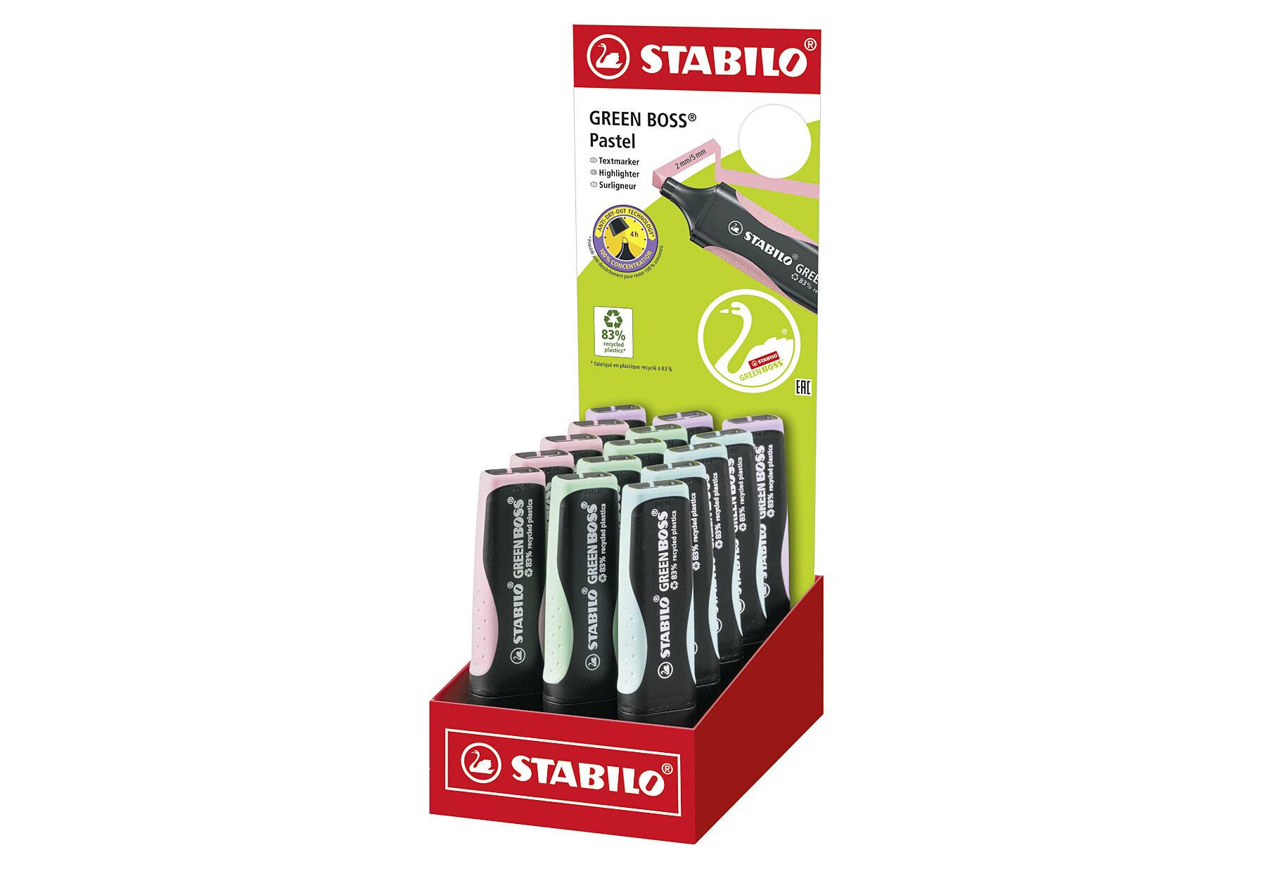 Stabilo Green Boss Pastel display da banco - 15 pezzi - colori assortiti 6070/15-2-1