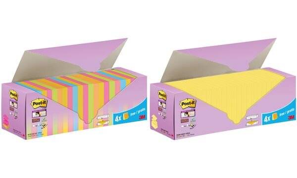 Post-it Haftnotizen Super Sticky Z-Notes, 76 x 76 mm, 20+4 farbig sortiert: blau, pink, grün, gelb, orange - 1 Stück (R3-1