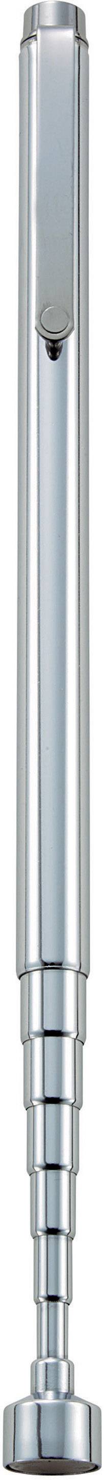 Penna telescopica color argento con impugnatura rotonda e clip.