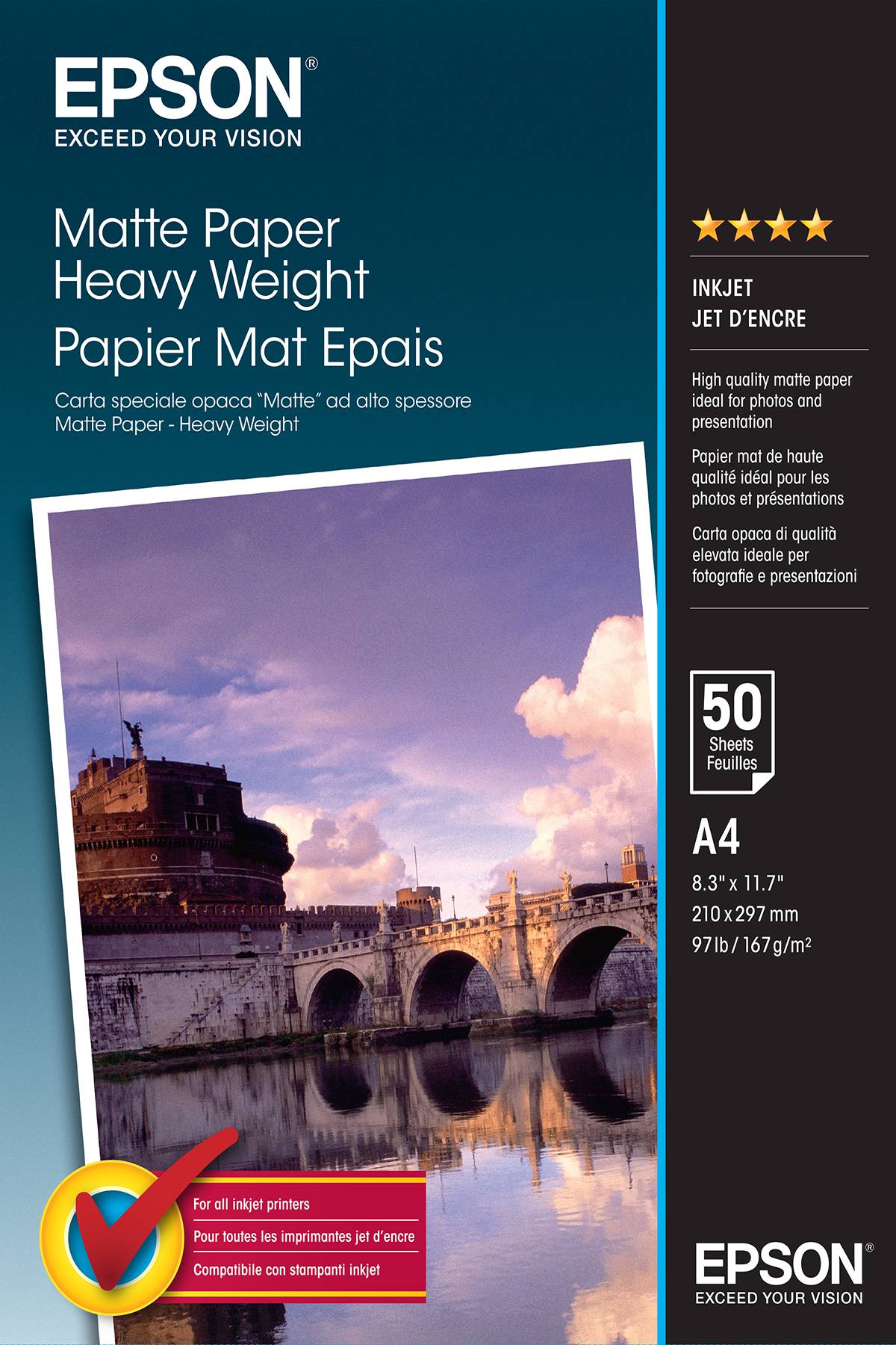 ORIGINAL Epson Carta Bianco C13S041256 Matte Paper 50 Blatt Carta da Foto DIN A4 167 g/m 50 Fogli opaca-1
