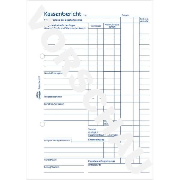 AVERY Zweckform modulo di riciclaggio "report di cassa" A5 - per il mercato D / A - 1 pezzo (1265)-1