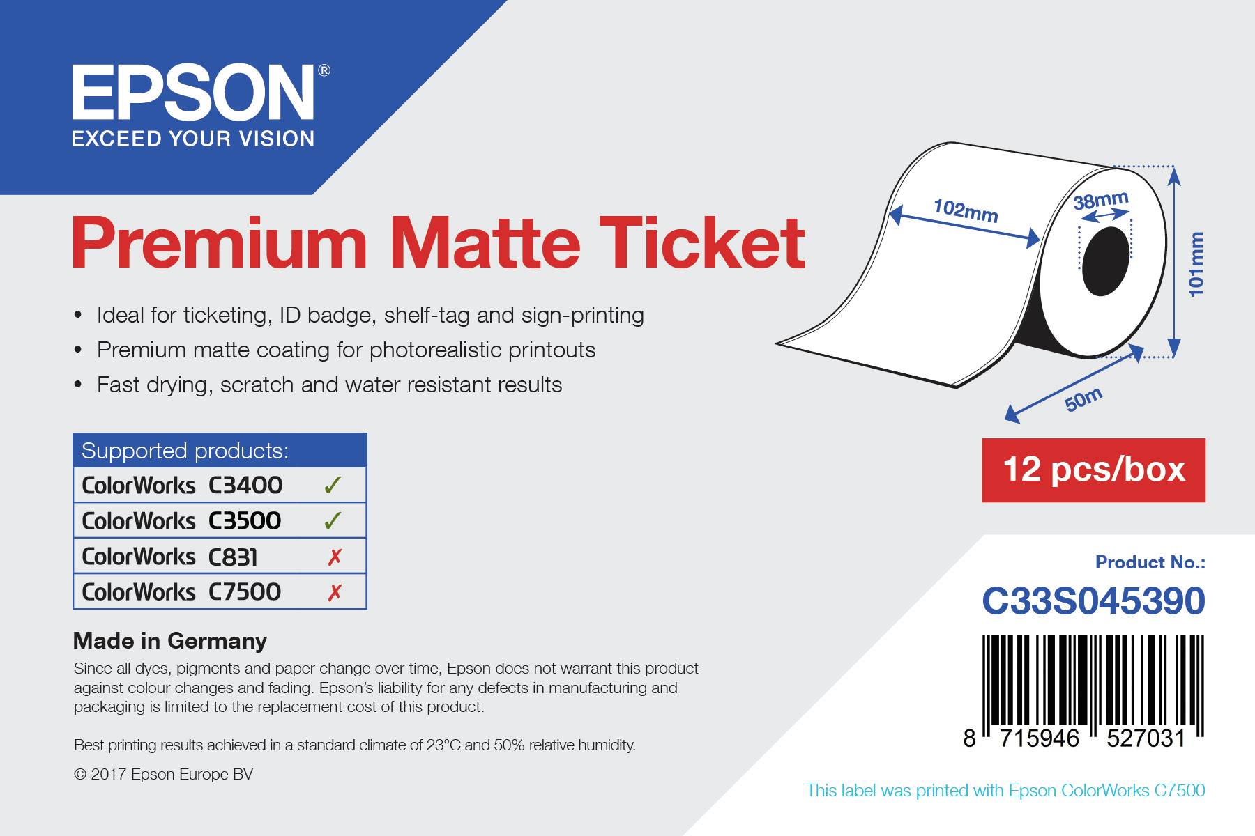 Epson Premium Matte Ticket - Roll: 102mm x 50m-1