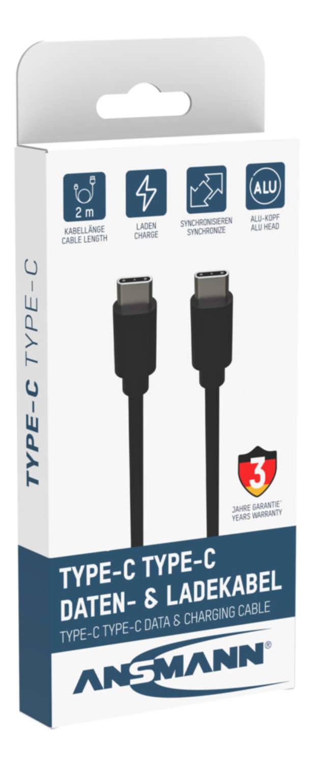 Ansmann 1700-0122 USB Kabel 2 m USB C Schwarz (1700-0122)-1