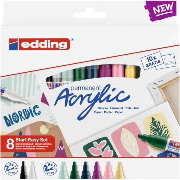 Edding Acrylic Schwarz - Blau - Braun - Grün - Hellblau - Pink - Violett - Weiß - Gelb 8 Stück(e) (4-SES8N)-0