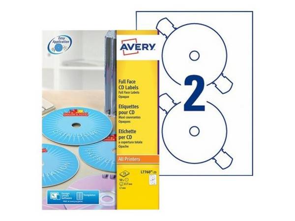 AVERY Nutzform Etichette per CD Etichette per CD, 117 mm, 50 pezzi L7760-25 bianco