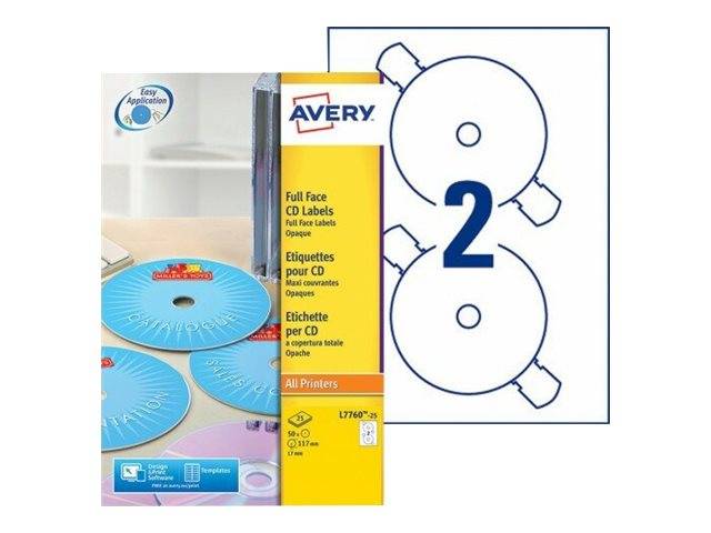AVERY Nutzform Etichette per CD Etichette per CD, 117 mm, 50 pezzi L7760-25 bianco-0