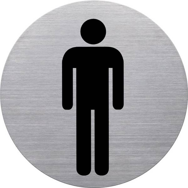 helit Piktogramm "WC-Herren", Durchmesser: 115 mm, silber selbstklebend, aus Edelstahl mit schwarzem Aufdruck, - 1 Stück