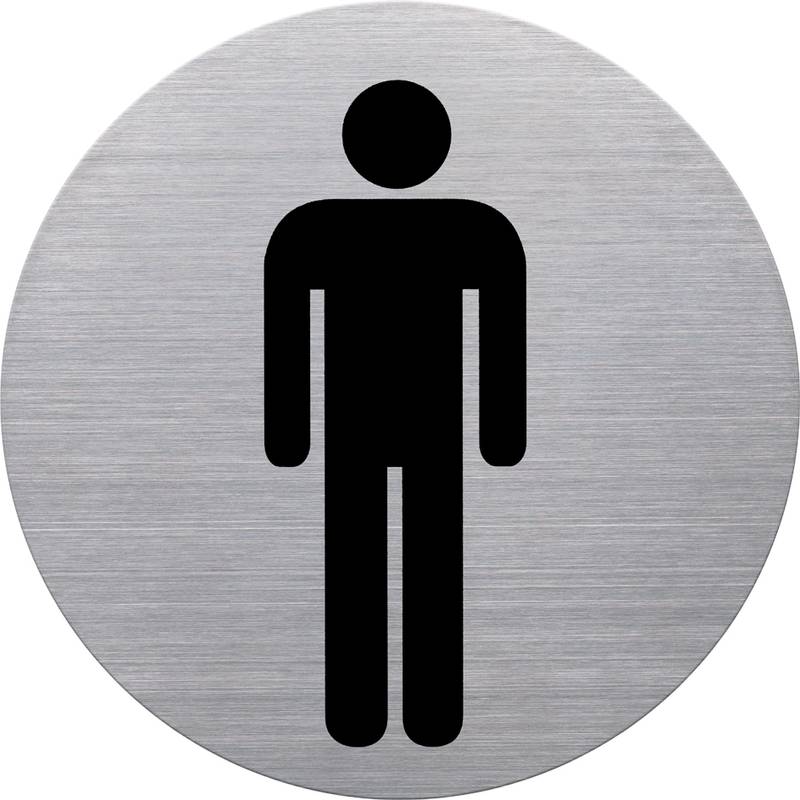 helit Piktogramm "WC-Herren", Durchmesser: 115 mm, silber selbstklebend, aus Edelstahl mit schwarzem Aufdruck, - 1 Stück-0