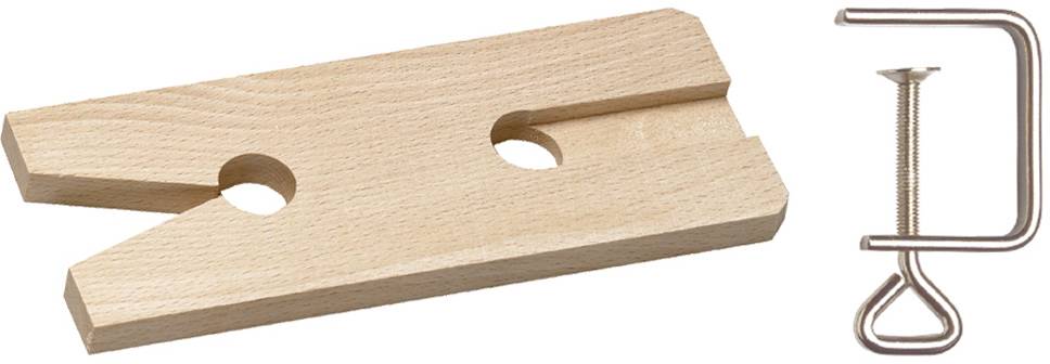 Dispositivo per taglio del legno e morsetto metallico.