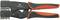 Pinza crimpatrice con due impugnature nero-arancioni e un attacco per utensili con diversi punti colorati per connessioni a crimpare.