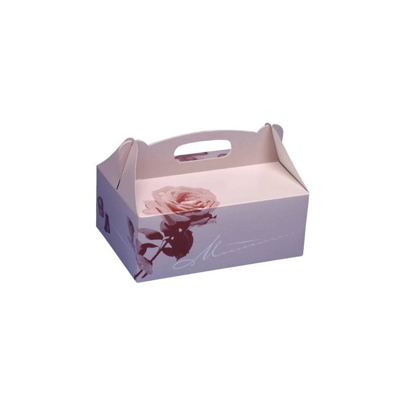 PAPSTAR Gebäck-Karton mit Tragegriff, 200 x 130 x 90 mm aus Pappe, Materialstärke: 350 g/qm, Farbe: rosé - 1 Stück (1885-0