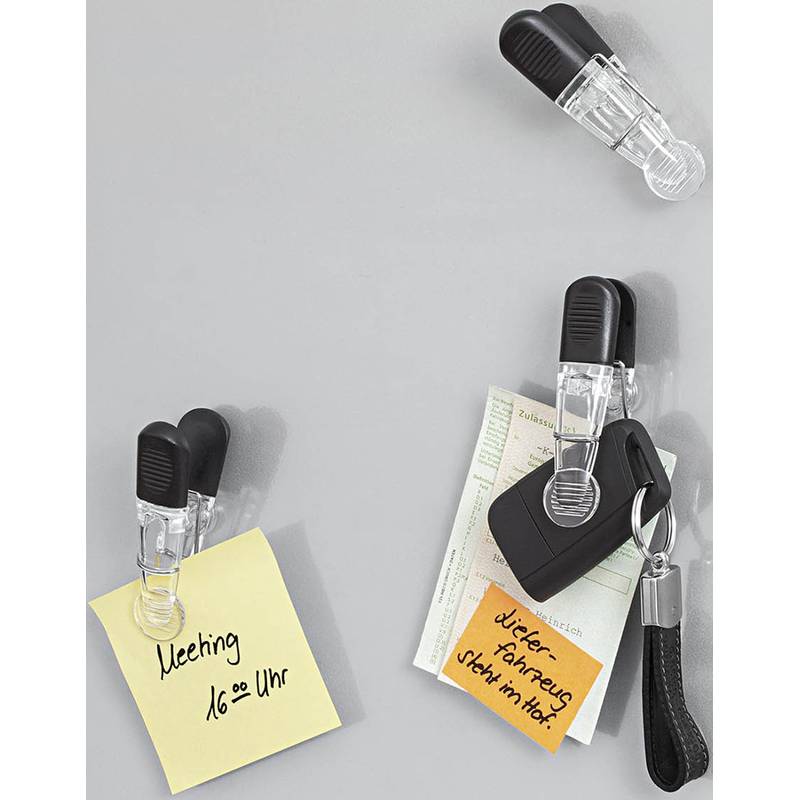 WEDO Notiz-Magnethalter GLOSSY, 4er Set, schwarz/glasklar Magnet mit praktischer Klammer aus Kunststoff, mit - 1 Stück (-0