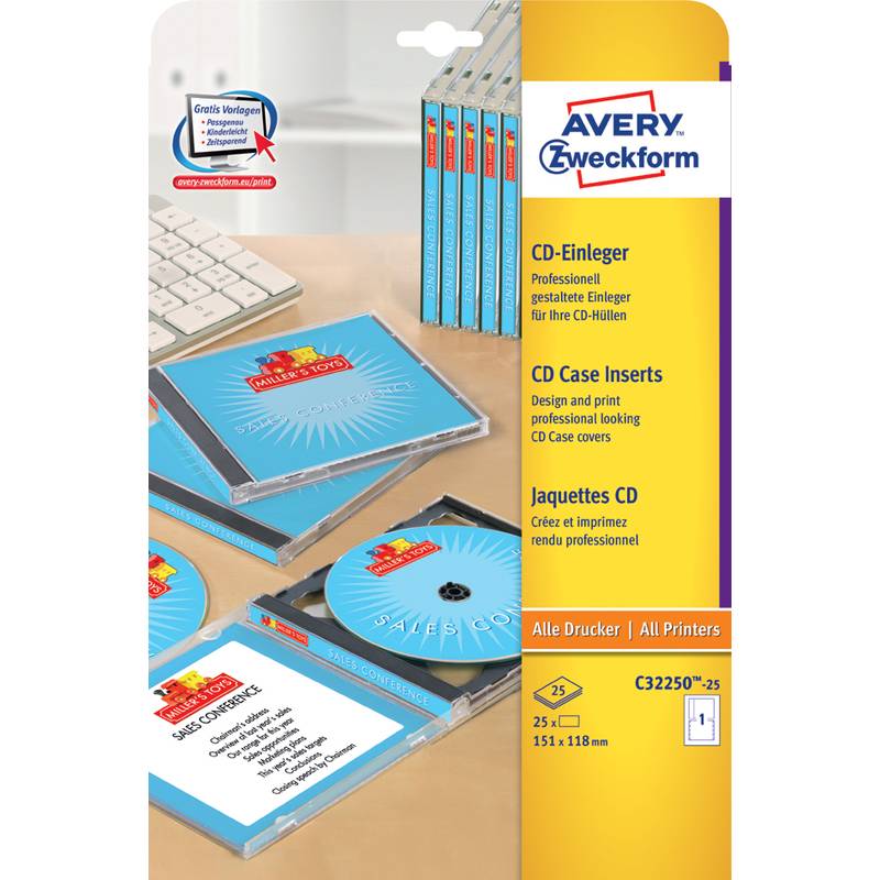 AVERY Nutzform Inserto per CD Inserto per CD, 151x118mm, bianco C32250-25 bianco