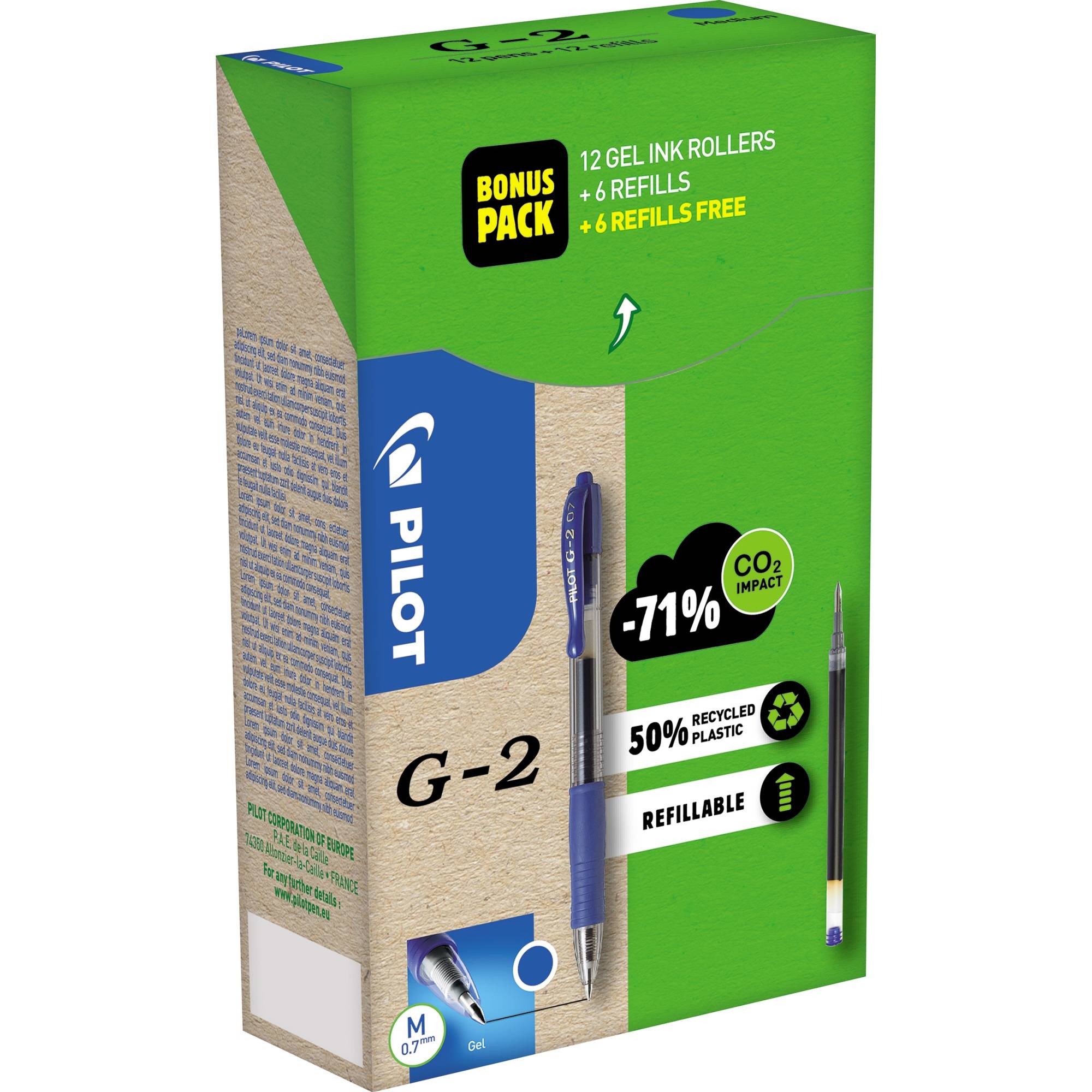 Penna Gel a Scatto G-2 Pilot - 0,7 mm - 000024 (Blu Conf. 12+12)-0