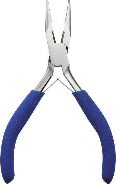 Una pinza a becchi appuntiti con impugnature blu.