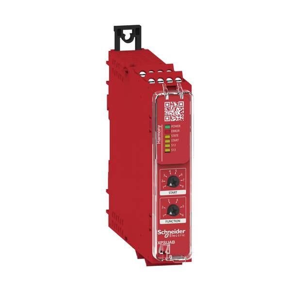 Relè di sicurezza XPSUAB31CP Schneider Electric Tensione di funzionamento: 24 V/DC 1 scambio (L x A x P) 22.5 x 100 x 120 mm Indicatore LED 1 pz.