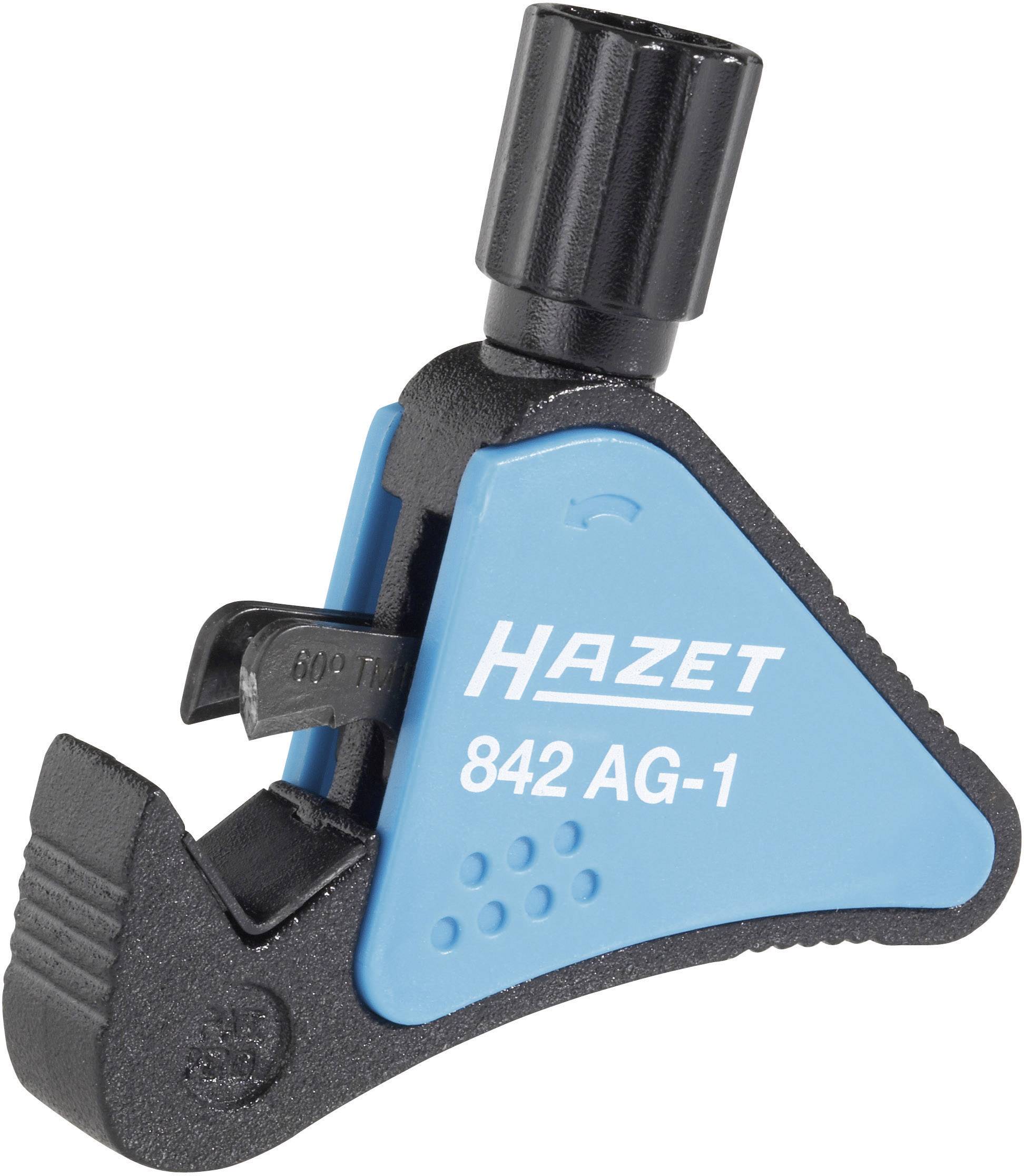 Un tagliatubi blu della marca Hazet, modello 842 AG-1, con manopola di rotazione nera in alto. Strumento per tagliare tubi.