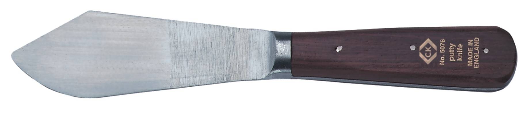 Attrezzo da pittore – Spatola con manico in legno e lama in metallo, utilizzata per applicare vernice o intonaco su superfici.