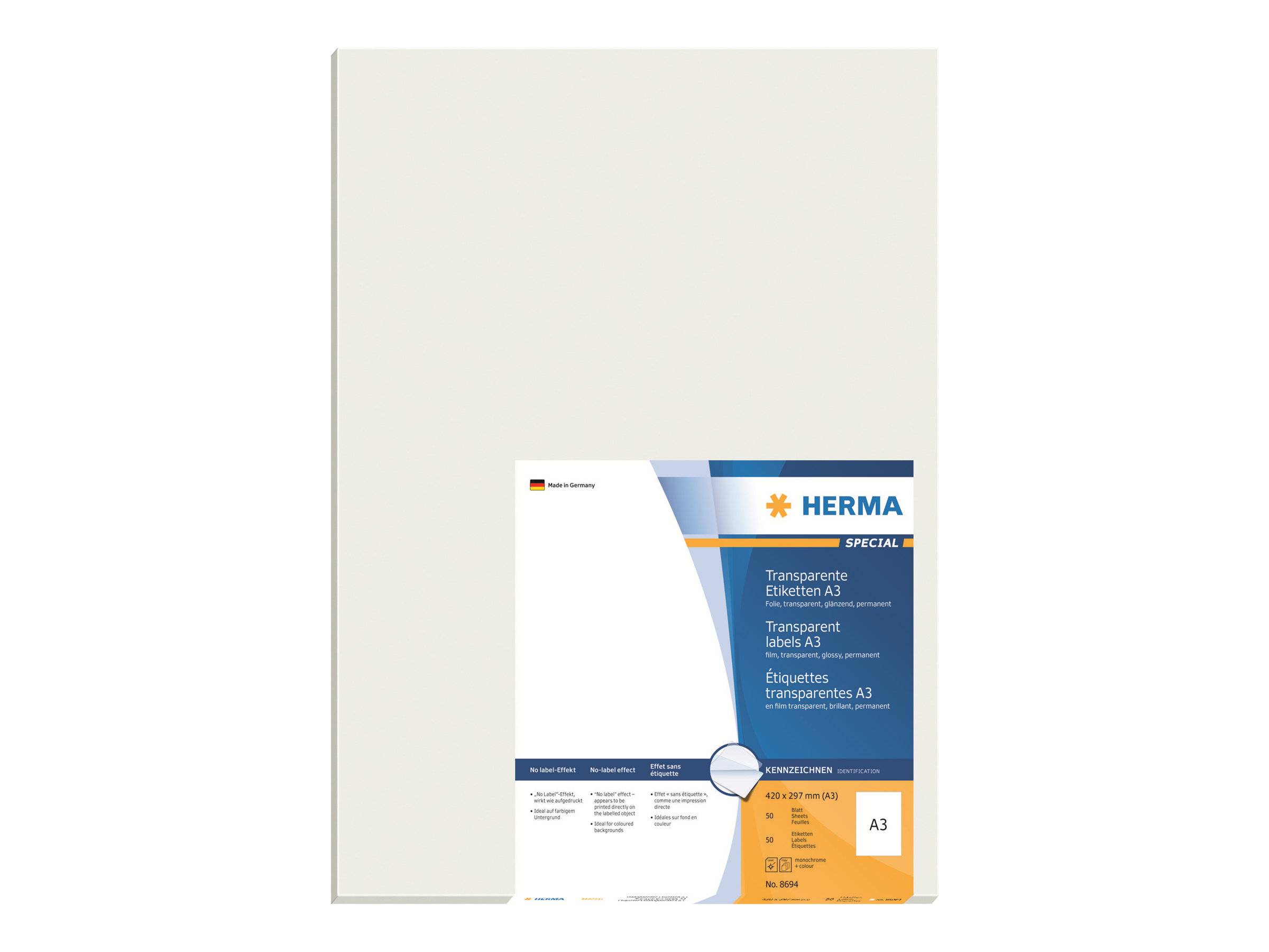 HERMA SuperPrint - Selbstklebende Folienetiketten - durchsichtig - A3 (297 x 420 mm) - 50 Stck. (50 Bogen x 1) (8694)-0